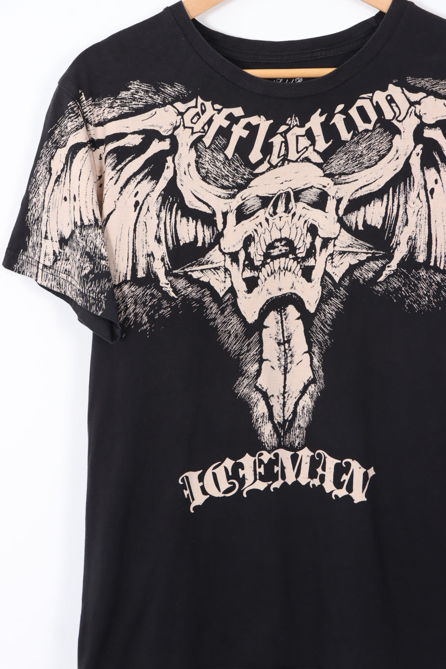 AFFLICITION Chuck Liddell Large Skull and Wings Black Tee (L)