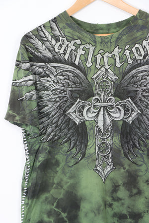 AFFLICTION Contrast Side Stitch Detail Angel Wings Y2K Style T-Shirt (L)