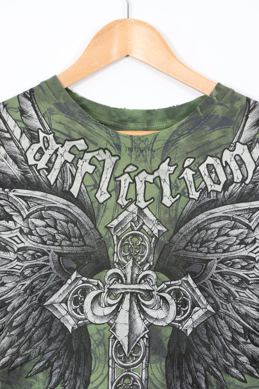 AFFLICTION Contrast Side Stitch Detail Angel Wings Y2K Style T-Shirt (L)