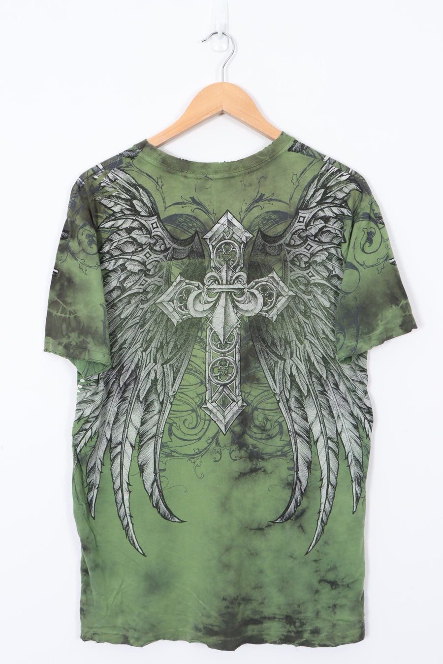 AFFLICTION Contrast Side Stitch Detail Angel Wings Y2K Style T-Shirt (L)