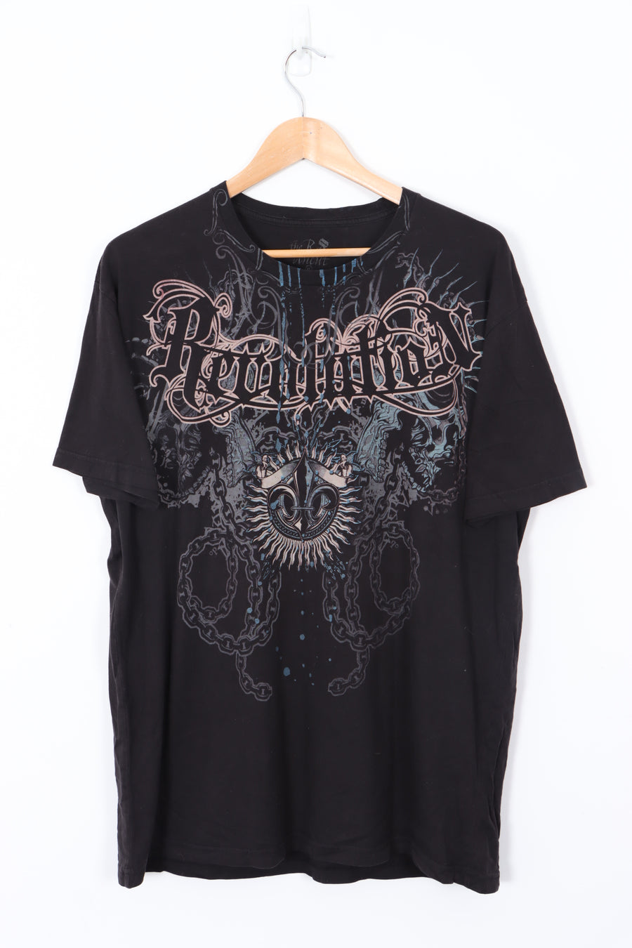 'Revolution' Gothic Grunge Y2K Style Design Black T-Shirt (XL)