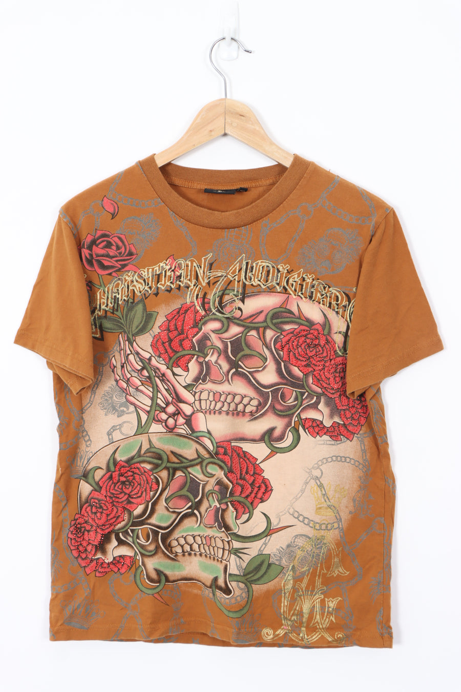 CHRISTIAN AUDIGIER Skull and Roses Y2K Design T-Shirt (M)