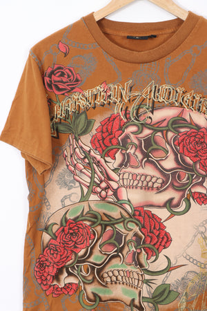 CHRISTIAN AUDIGIER Skull and Roses Y2K Design T-Shirt (M)