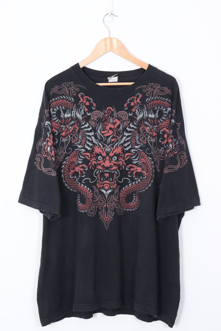 LIQUID BLUE Red Dragon Ying & Yang All Over Print Tee (XXXL)