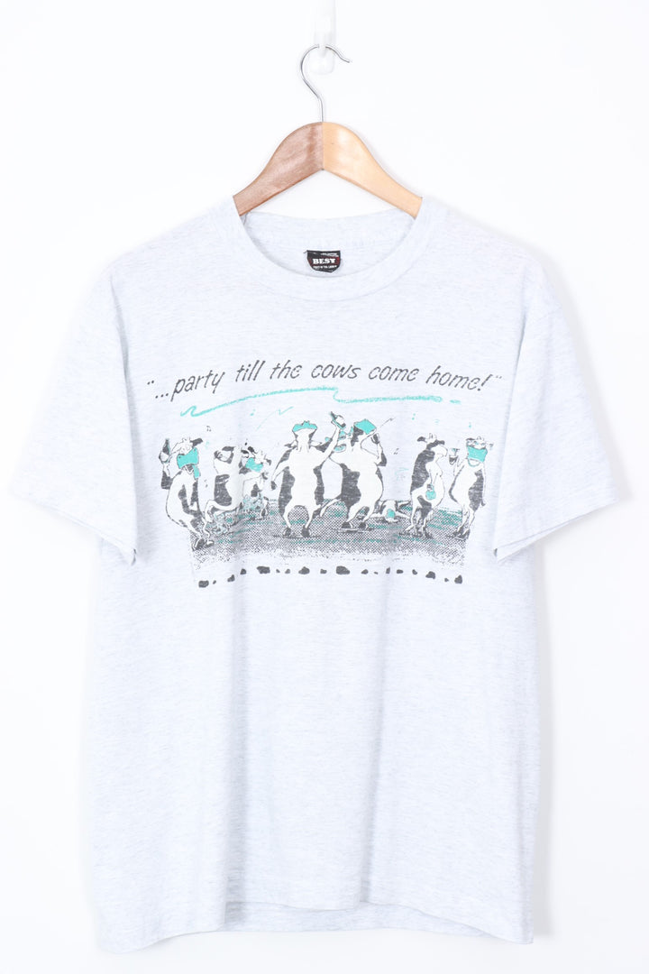 'Party til the Cows Come Home!' Teal 50/50 USA Made Tee (M-L)