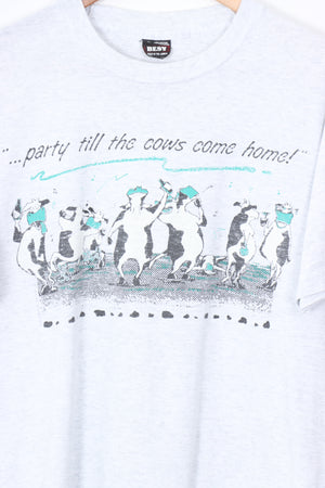 'Party til the Cows Come Home!' Teal 50/50 USA Made Tee (M-L)