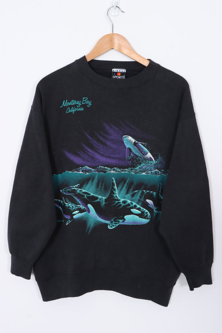 HABITAT 1993 Whales Black Sweatshirt USA Made (L)