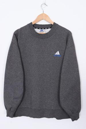 ADIDAS 90s Embroidered 3-Sripe Logo Dark Grey Crew Neck Sweatshirt (L)