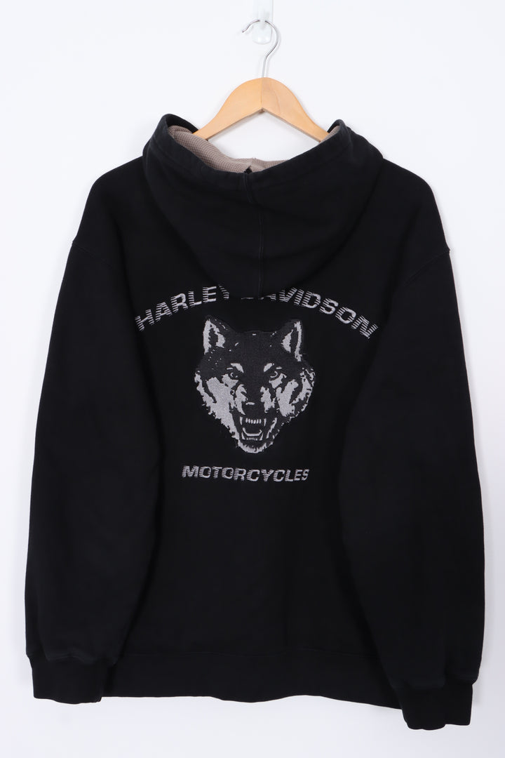 HARLEY DAVIDSON Embroidered Wolf Full Zip Oversized Hoodie (L-XL)