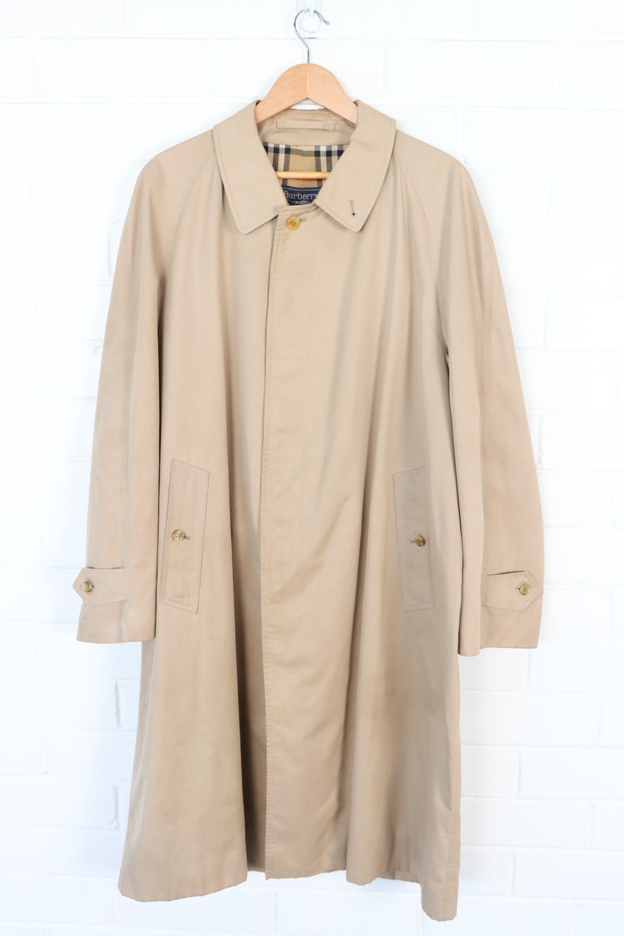 Vintage BURBERRY Short Beige Trench Coat England Made (Men's 56)