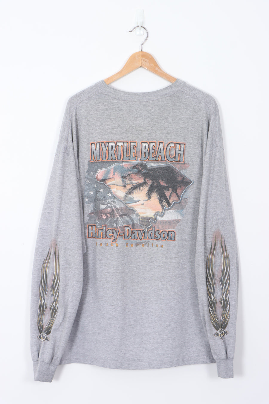 HARLEY DAVIDSON Long Sleeve Myrtle Beach Grey USA Made T-Shirt (XL)