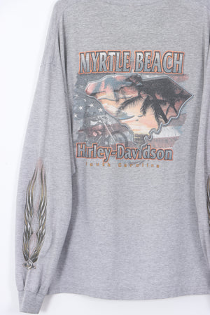 HARLEY DAVIDSON Long Sleeve Myrtle Beach Grey USA Made T-Shirt (XL)