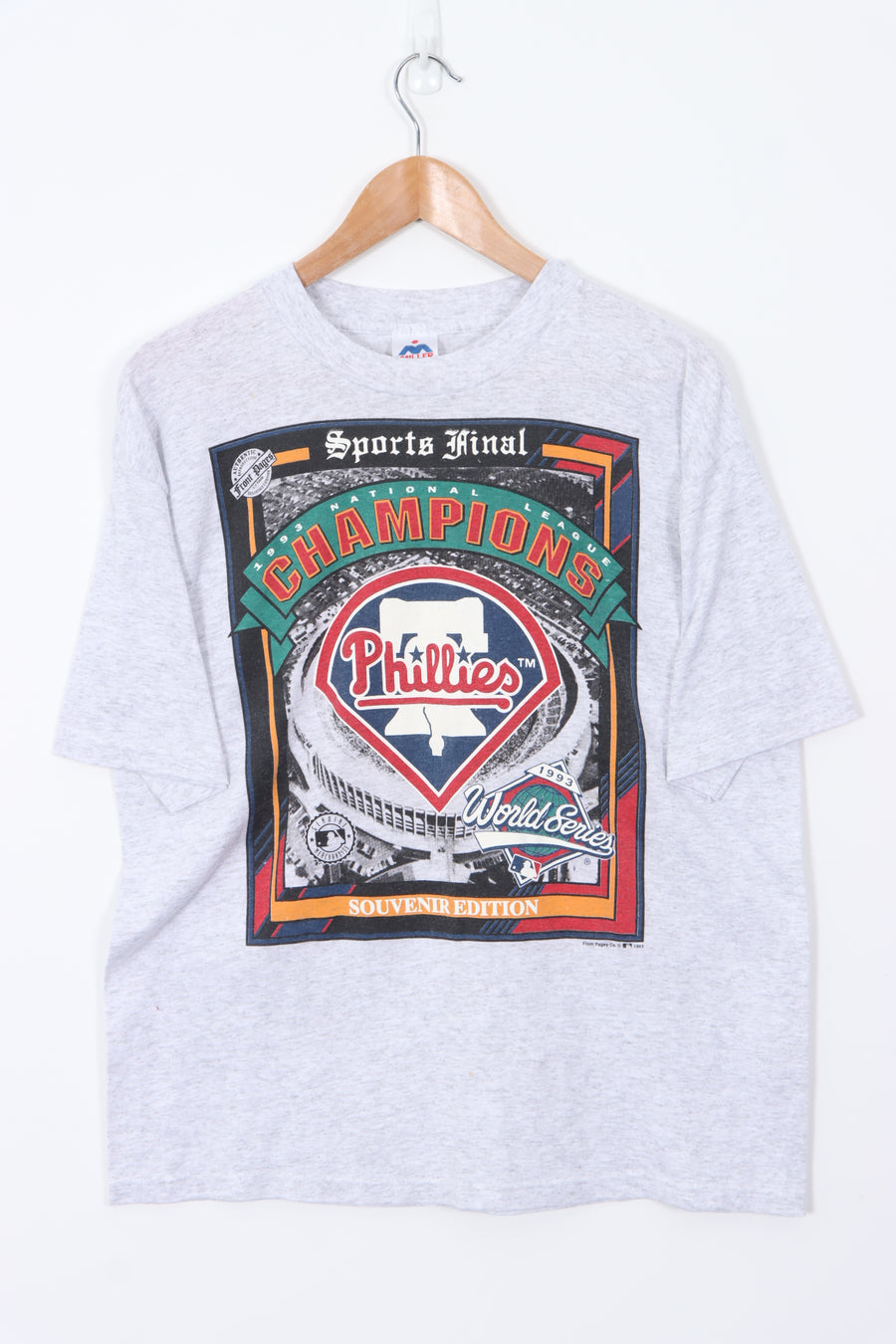 1993 Phillies National League USA Made 50/50 Grey T-Shirt (L)