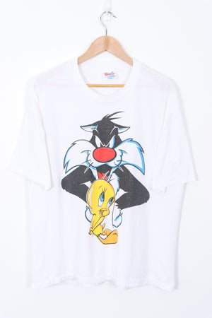 Looney Tunes Tweety and Sylvester Single Stitch 50/50 USA Made T-Shirt (XL)