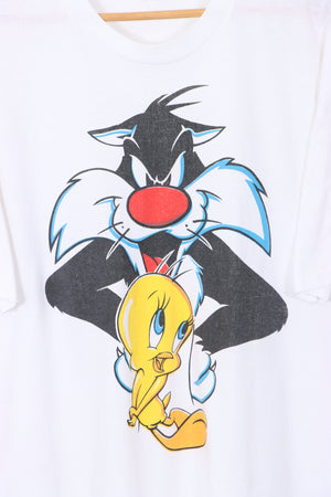 Looney Tunes Tweety and Sylvester Single Stitch 50/50 USA Made T-Shirt (XL)