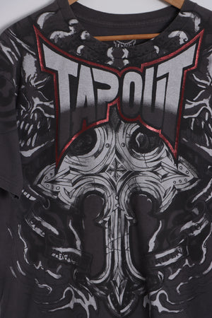 TAPOUT Metallic Spell Out Cross Design  Grey T-Shirt (L)