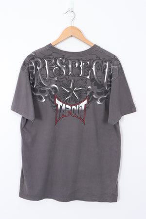 TAPOUT Metallic Spell Out Cross Design  Grey T-Shirt (L)