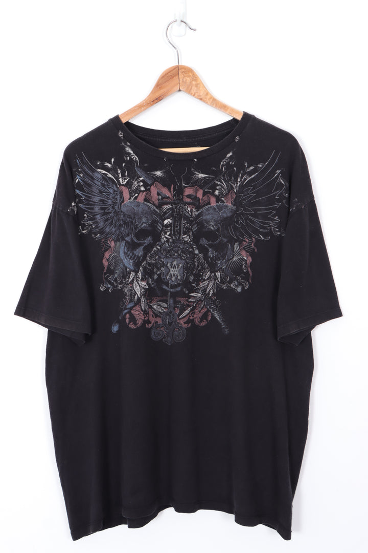 AVIREX Y2K Style Skull Front Design Black T-Shirt (L)