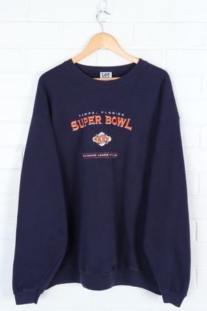 LEE Super Bowl Embroidered Tampa Navy NFL Football Sweatshirt (XXL)