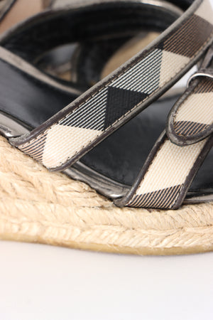 BURBERRY Nova Check Espadrille Wedged Heel Sandals (40)