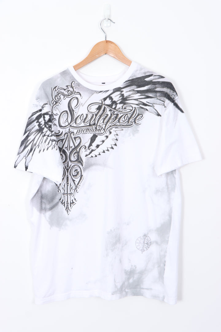 SOUTHPOLE Y2K Style Angel Wing Black and White T-Shirt (XL)