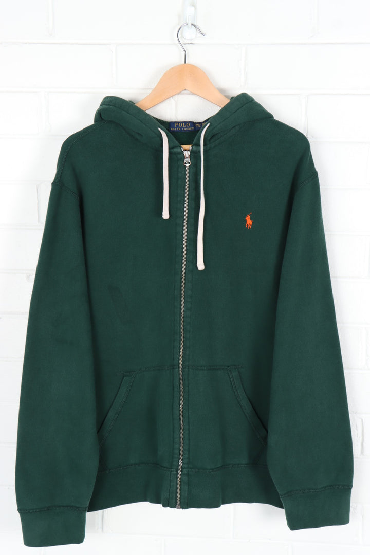 POLO RALPH LAUREN Forest Green & Orange Embroidered Hoodie (XXL)