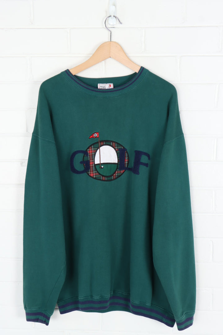 GOLF Forest Green & Purple 3D Plush Graphic Sweatshirt Korean Made (XL)