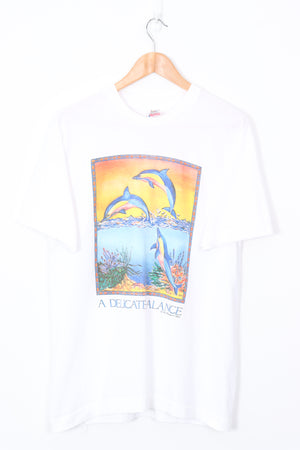 1992 Vintage Dolphin Watercolour Nature Animal Tee (L)