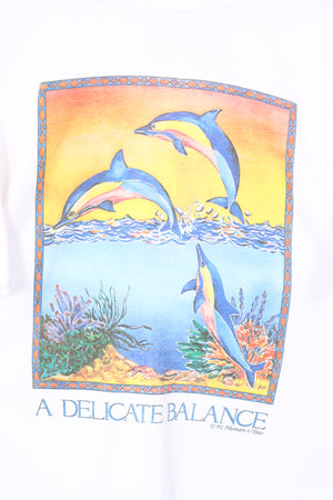 1992 Vintage Dolphin Watercolour Nature Animal Tee (L)