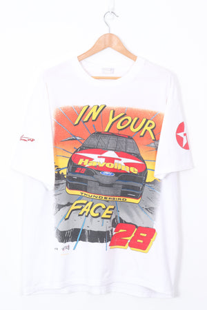 1996 NASCAR 'In Your Face' #28 Ernie Irvan USA Made Racing Tee (XXL)