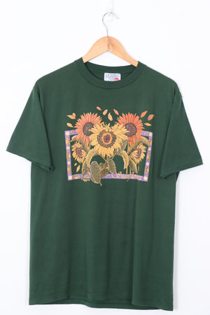 MORNING SUN FLOWERS Forest Green Nature Puff Print Tee (M-L)