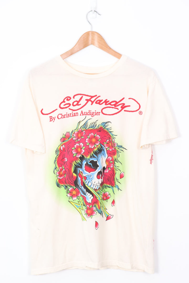 Y2K ED HARDY Skull Red & Cream Christian Audigier Tee (L)