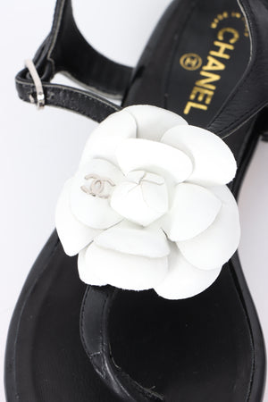 CHANEL Youth Leather Camellia T-Bar Thong Sandals (5)