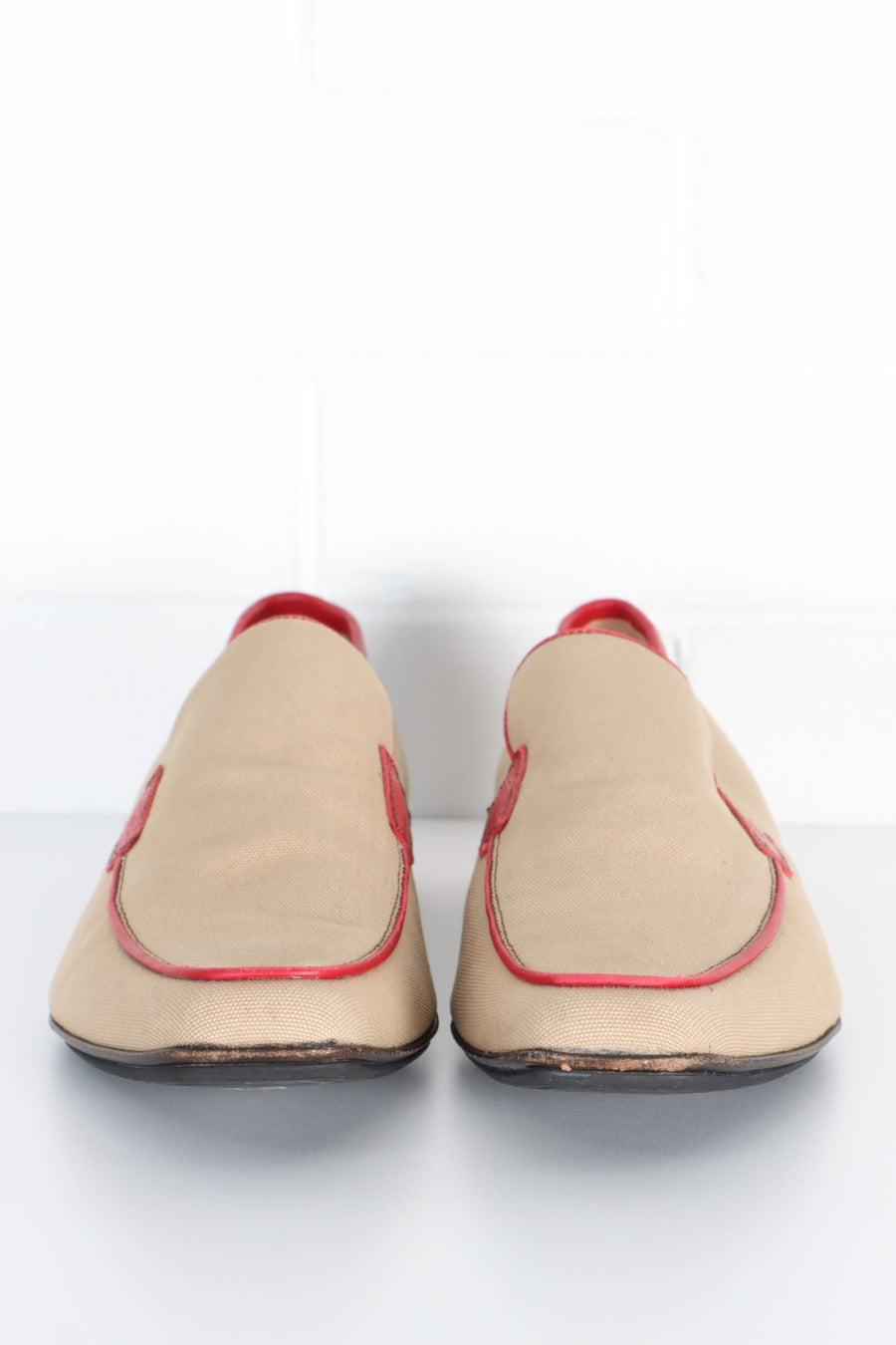 PRADA Beige & Red Leather Loafers Italy Made (12)