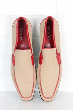 PRADA Beige & Red Leather Loafers Italy Made (12)