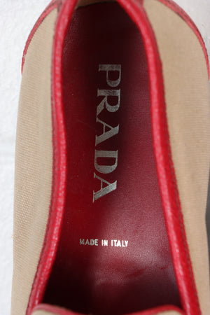 PRADA Beige & Red Leather Loafers Italy Made (12)