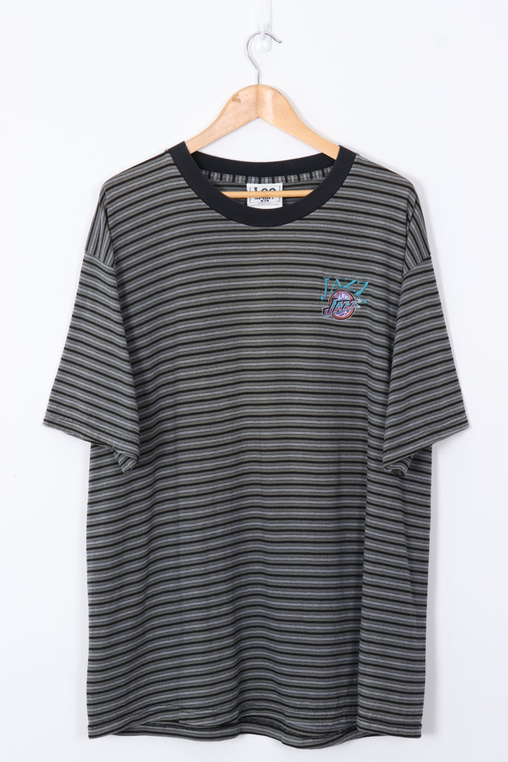 LEE Jazz Utah NBA Basketball Embroidered Monochrome Striped Tee (XL)