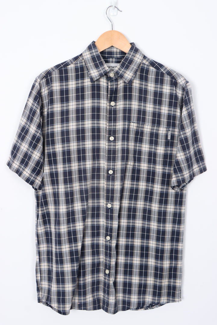 CARHARTT Navy Blue Plaid Short Sleeve Button Up Shirt (M)