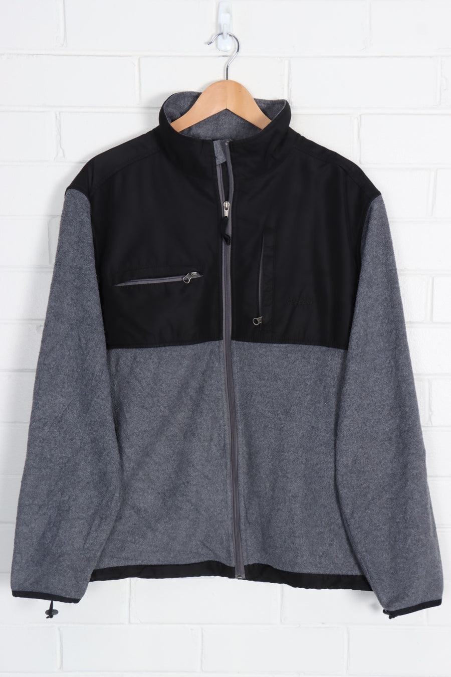 CHAPS Embroidered Grey & Black Panel Fleece Zip Up (XL)