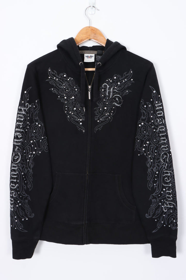 HARLEY DAVIDSON Embellished Y2K Full Zip Boxy Hoodie (L)