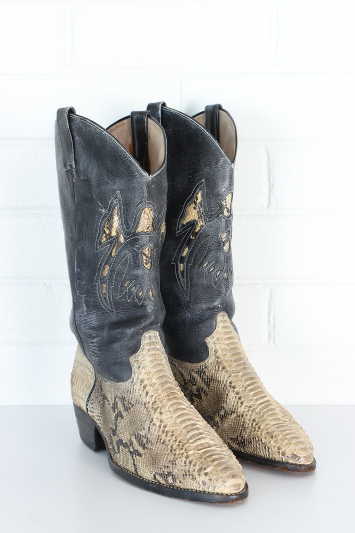 Vintage Python Leather Narrow Cowboy Boots (9)
