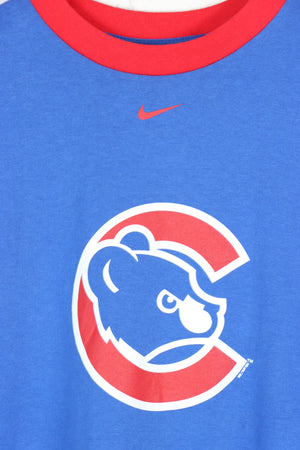 NIKE Centre Swoosh Royal Blue Chicago Cubs Baseball Ringer Tee (M-L)