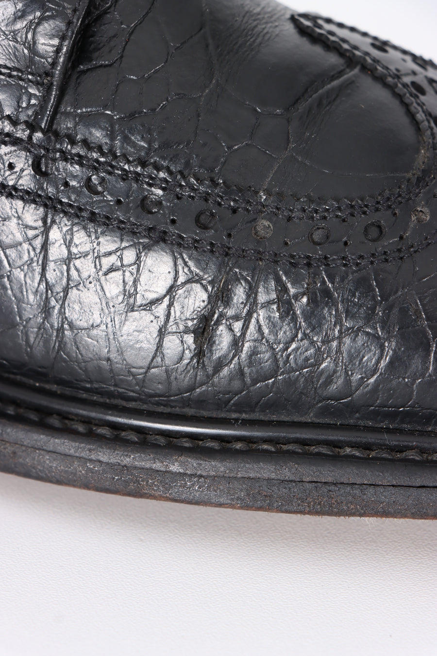 CALZADO LEONEL Black Croc Leather Wingtip Brogues (8.5-9)