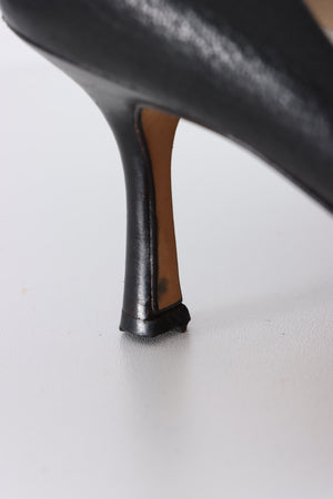 JIMMY CHOO Black Leather Cut Out Kitten Heels (38.5)