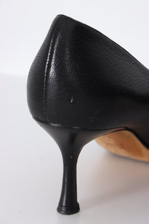 JIMMY CHOO Black Leather Cut Out Kitten Heels (38.5)