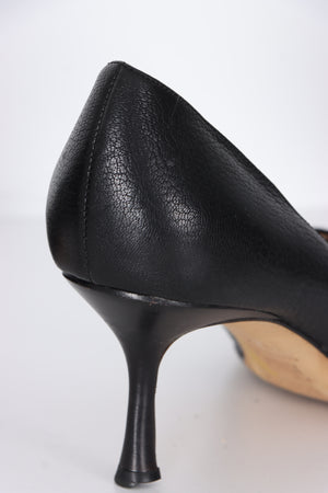 JIMMY CHOO Black Leather Cut Out Kitten Heels (38.5)