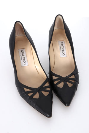 JIMMY CHOO Black Leather Cut Out Kitten Heels (38.5)