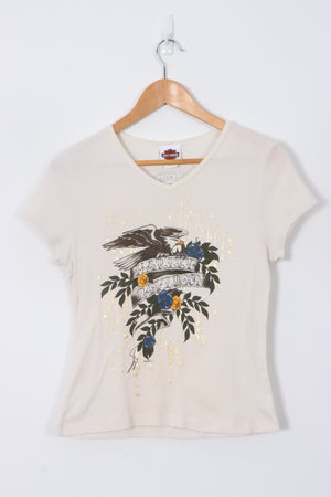 Traditional Tattoo Style Eagle Rose HARLEY Tee (Women's M)