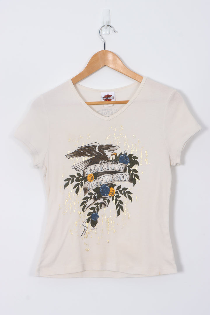 Traditional Tattoo Style Eagle Rose HARLEY Tee (Women's M)