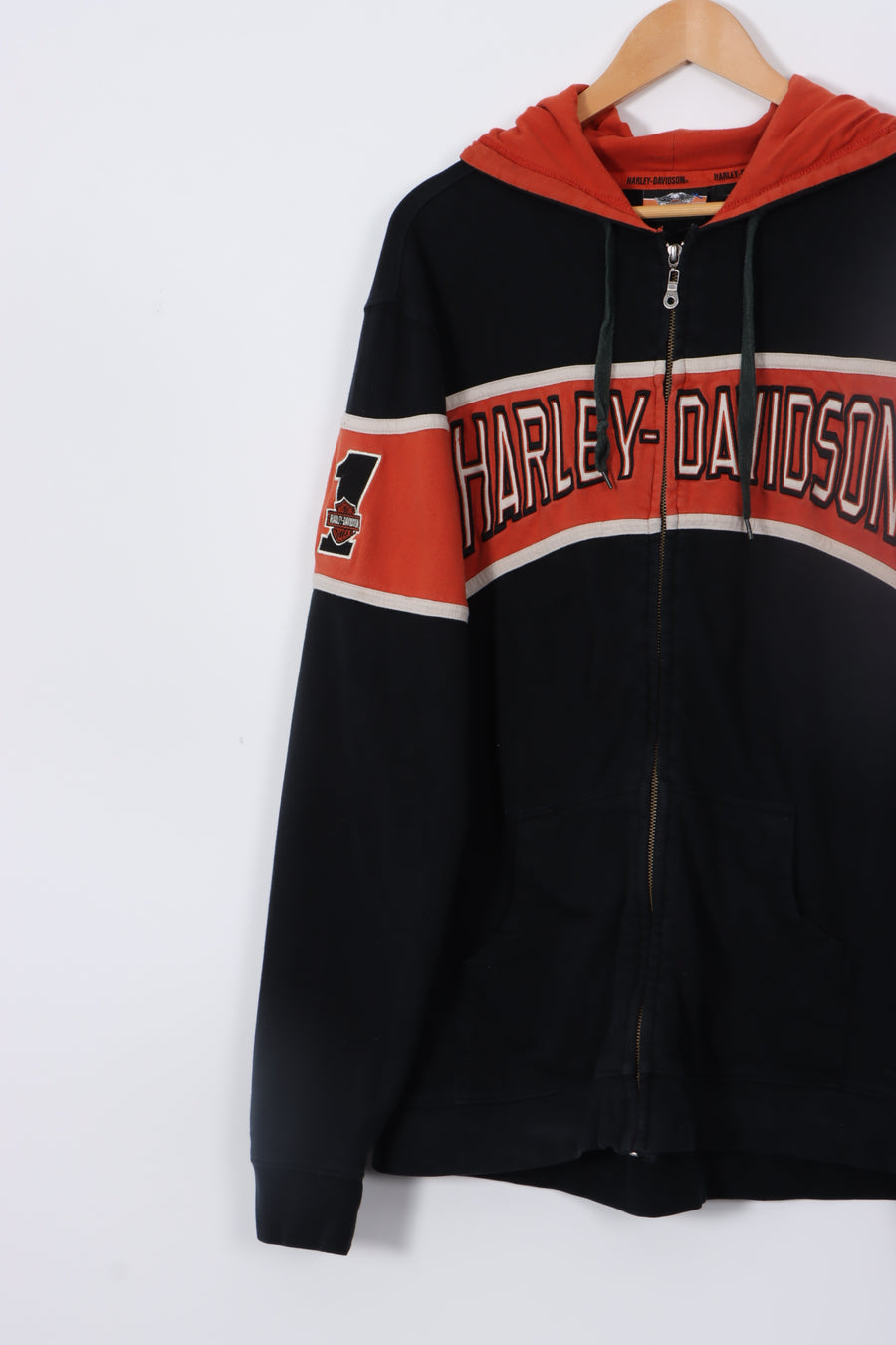 Orange Panel HARLEY DAVIDSON Embroidered Zip Hoodie (XL)